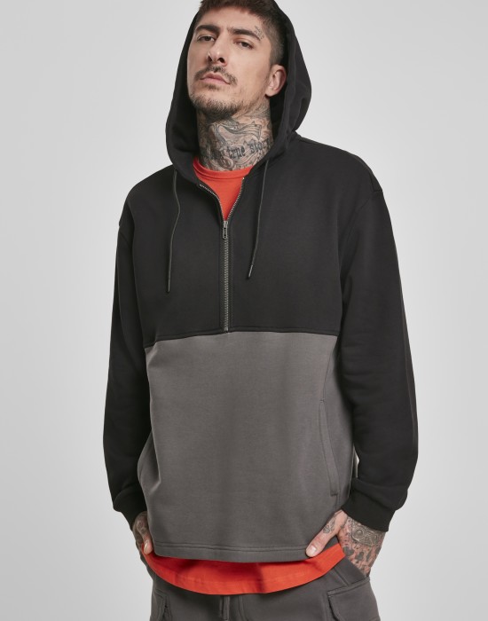 Мъжки суичър в черно и сиво Urban Classics Relaxed Half Zip Hoodie, Мъже - Lit.bg Мъжки суичър в черно и сиво Urban Classics Relaxed Half Zip Hoodie, Мъже - Lit.bg
