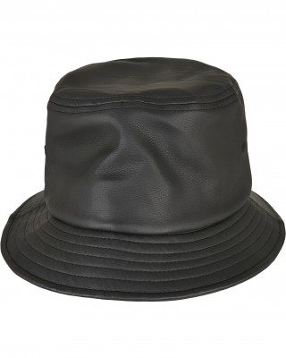Шапка идиотка имитираща кожа в черен цвят Imitation Leather Bucket Hat 