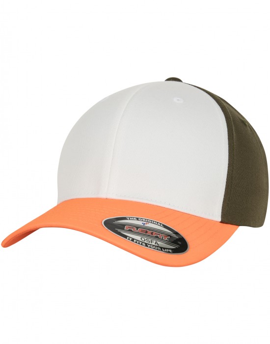 Шапка с козирка 3 Tone Flexfit neonorange/white/olive, Аксесоари - Lit.bg