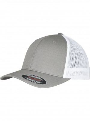 Шапка с козирка в сиво и бяло Flexfit Trucker Recycled Mesh 