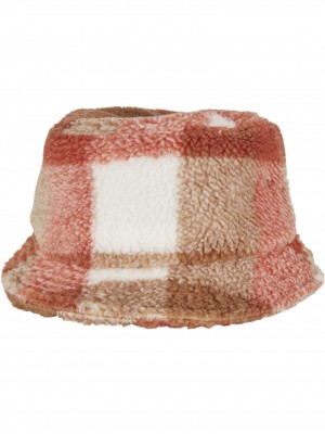 Зимна шапка идиотка в бяло и кафяво Sherpa Check Bucket Hat 
